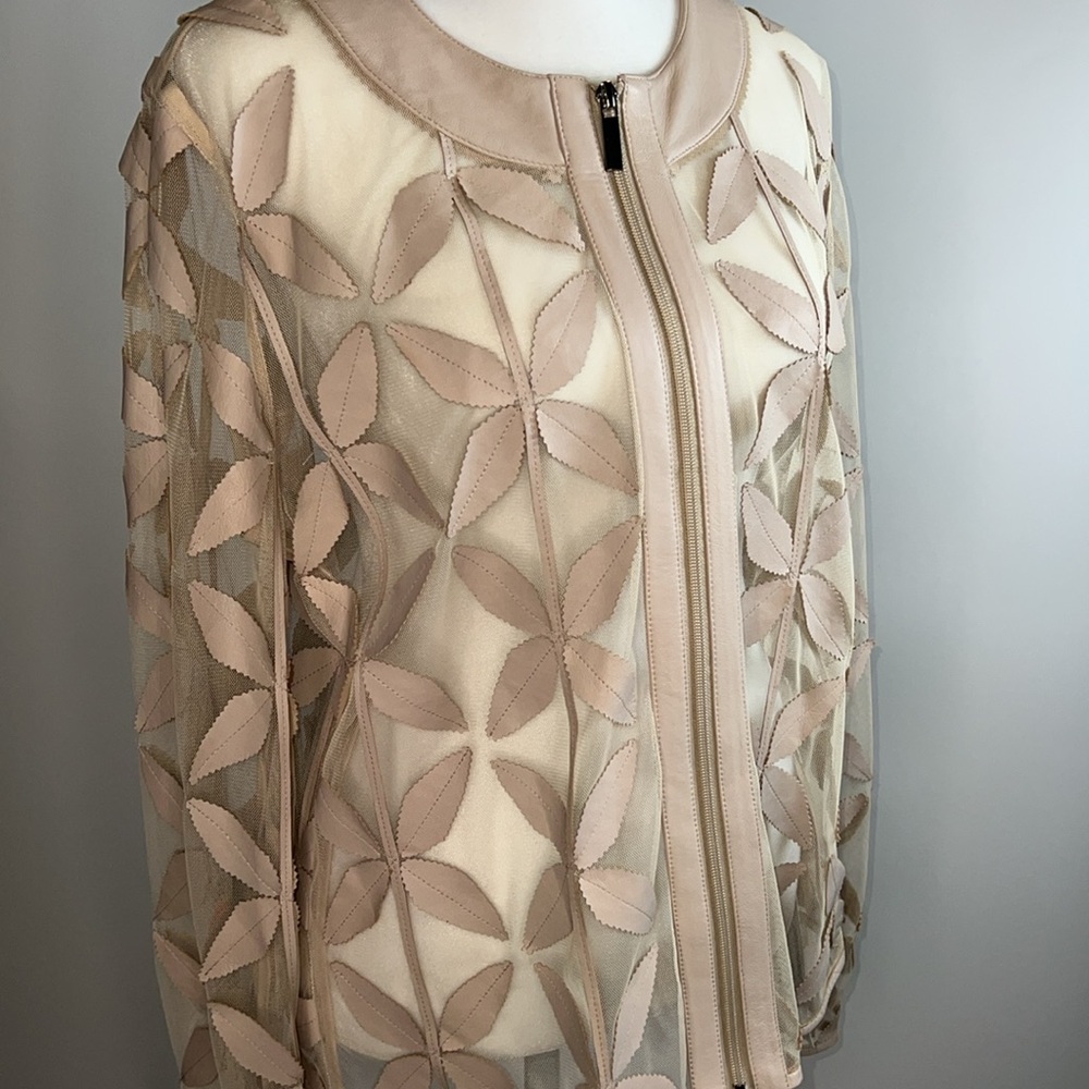 🌟VINTAGE NWOT BAGATELLE LEATHER NEW LEAF MESH JACKET IN ECRU SIZE L - Picture 7 of 16